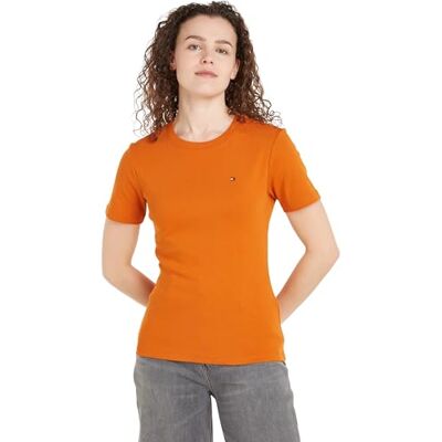 Tommy Hilfiger Dam Slim Cody C-NK SS WW0WW40587 S/S t-shirt, höst orange, XS, Orange (höst orange), XS Tommy Hilfiger Dam Slim Cody C-NK SS WW0WW40587 S/S t-shirt, höst orange, XS, Orange (höst orange), XS