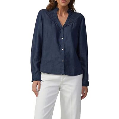 s.Oliver BLACK LABEL lätt blus av lyocell-denim med volanger och biffar, blå, 46 s.Oliver BLACK LABEL lätt blus av lyocell-denim med volanger och biffar, blå, 46