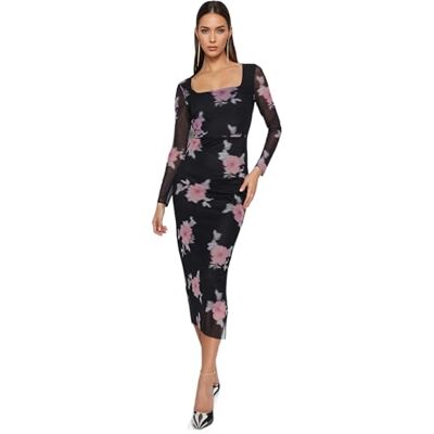Trendyol damer blommor maxi långa ärmar ledig vanlig klänning klänning, svart, XL Trendyol damer blommor maxi långa ärmar ledig vanlig klänning klänning, svart, XL