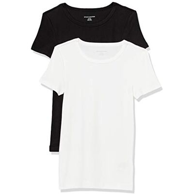 Amazon Essentials Women's Kortärmad T-shirt med rund hals smal passform, Pack of 2, Svart/Vit, XS Amazon Essentials Women's Kortärmad T-shirt med rund hals smal passform, Pack of 2, Svart/Vit, XS