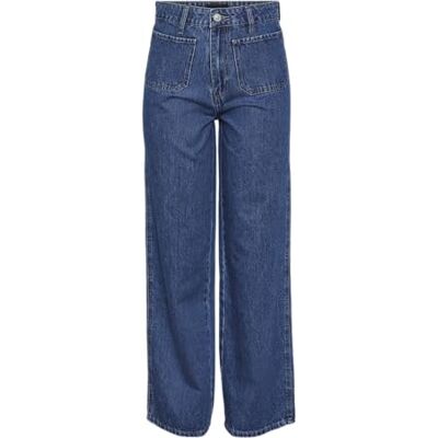 PIECES PCSKY HW Pocket Wide Jeans, Mellanblå denim, M PIECES PCSKY HW Pocket Wide Jeans, Mellanblå denim, M
