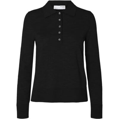 SELECTED FEMME Dam Slfthea Ls Knit Merino Collar Neck Noos, svart, M SELECTED FEMME Dam Slfthea Ls Knit Merino Collar Neck Noos, svart, M