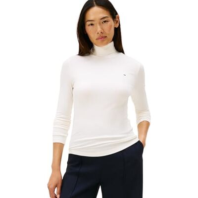 Tommy Hilfiger Dam Slim 5X2 Rib ROLL-NK LS WW0WW39826 L/S t-shirt, vit, RL, Vit (elfenbenssilke), L Tommy Hilfiger Dam Slim 5X2 Rib ROLL-NK LS WW0WW39826 L/S t-shirt, vit, RL, Vit (elfenbenssilke), L