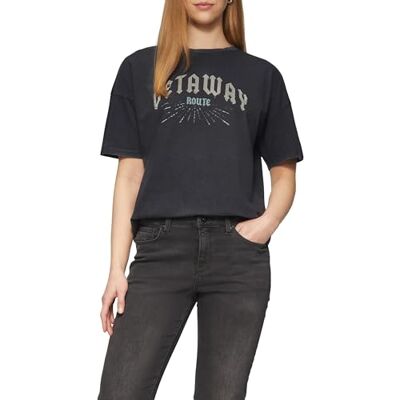 QS T-shirt i tvättat utseende med ädelstenar, svart, XXL QS T-shirt i tvättat utseende med ädelstenar, svart, XXL