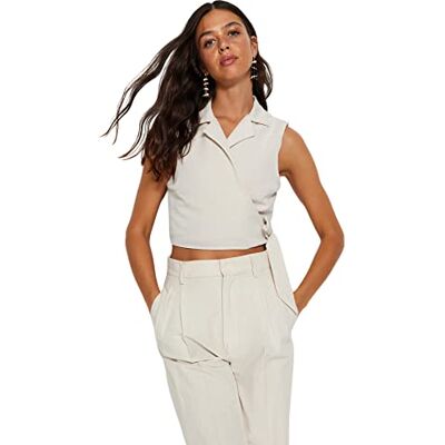 Trendyol dam anpassad enkel krage vävd blus skjorta, BEIgE, 36 Trendyol dam anpassad enkel krage vävd blus skjorta, BEIgE, 36