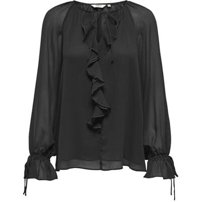 ONLY Onlanina Life Ls Frill V-hals slips Topwvn, svart, S ONLY Onlanina Life Ls Frill V-hals slips Topwvn, svart, S
