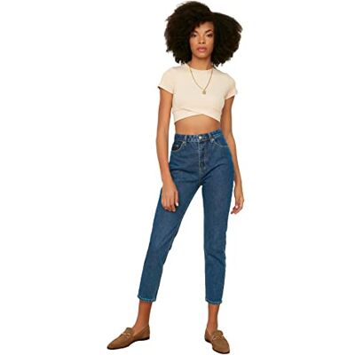 Trendyol Dam blå hög midja mamma jeans, blå, 34 SE Trendyol Dam blå hög midja mamma jeans, blå, 34 SE