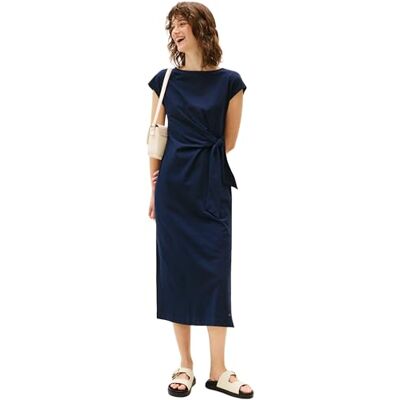 Tommy Hilfiger dam KNOT BOAT-NK MIDI KLÄNNING SS WW0WW45159, blå, XXS, Blå (mörk natt marinblå), XXS Tommy Hilfiger dam KNOT BOAT-NK MIDI KLÄNNING SS WW0WW45159, blå, XXS, Blå (mörk natt marinblå), XXS