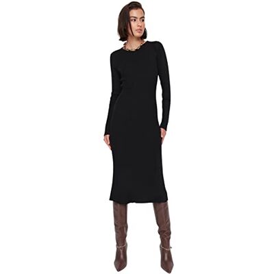 Trendyol Kvinnors Midi Bodycon Crew Neck stickade kläder klänning dam, svart, M Trendyol Kvinnors Midi Bodycon Crew Neck stickade kläder klänning dam, svart, M