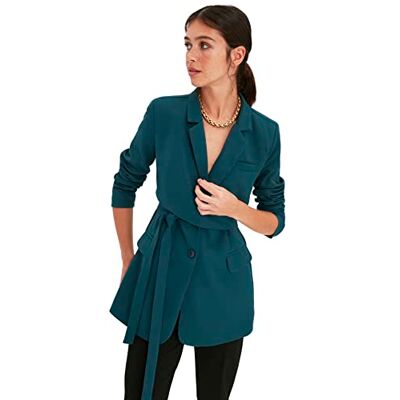 Trendyol Dam plus size normal omslagslag krage vävd kavaj, Smaragdgrönt, 64 Trendyol Dam plus size normal omslagslag krage vävd kavaj, Smaragdgrönt, 64