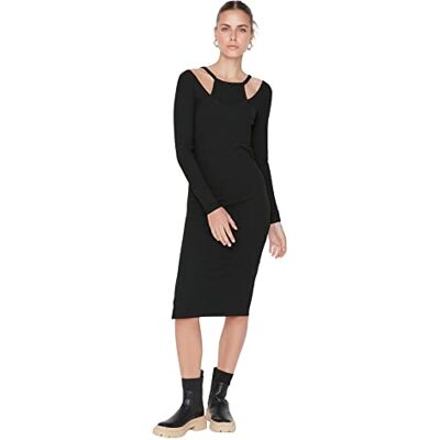 Trendyol Square Neck Slim Tyg Klänning för Kvinnor, Svart, S Trendyol Square Neck Slim Tyg Klänning för Kvinnor, Svart, S