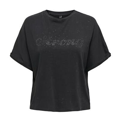 ONLY Onlbianca Life S/S Stone Fold-Up Top JRS, svart, S ONLY Onlbianca Life S/S Stone Fold-Up Top JRS, svart, S