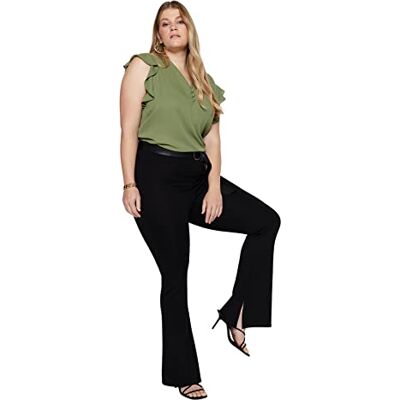 Trendyol dam rak fackla hög midja byxor i plus storlek, svart, 6XL stor Trendyol dam rak fackla hög midja byxor i plus storlek, svart, 6XL stor
