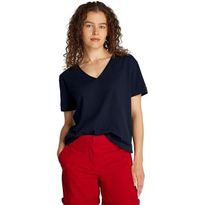 Tommy Hilfiger Dam SLUB CROP V-NK SS WW0WW43901, blå, XXL, Blå (mörk natt marinblå), XXL Tommy Hilfiger Dam SLUB CROP V-NK SS WW0WW43901, blå, XXL, Blå (mörk natt marinblå), XXL