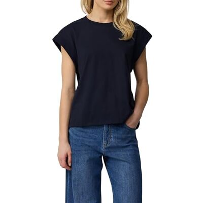 s.Oliver Casual T-shirt med överlappade axlar i avslappnad passform, marinblå, 44 s.Oliver Casual T-shirt med överlappade axlar i avslappnad passform, marinblå, 44