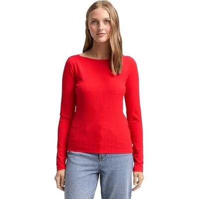 TOM TAILOR Denim dam långärmad T-shirt, 12880 – briljant röd, S TOM TAILOR Denim dam långärmad T-shirt, 12880 – briljant röd, S