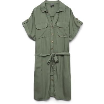 VERO MODA Vmbumpy Ss Short Shirt Dress WVN Ga Noos, Laurelkrans, L VERO MODA Vmbumpy Ss Short Shirt Dress WVN Ga Noos, Laurelkrans, L