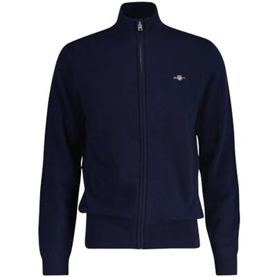 GANT Extrafin lammull dragkedja cardigan, marinblå, 3XL GANT Extrafin lammull dragkedja cardigan, marinblå, 3XL