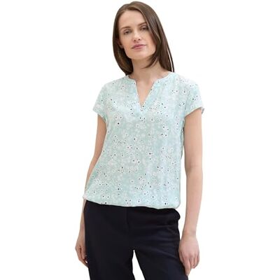 TOM TAILOR kortärmad blus för kvinnor med mönster, 35293 – blå tiny flower design, 36 TOM TAILOR kortärmad blus för kvinnor med mönster, 35293 – blå tiny flower design, 36