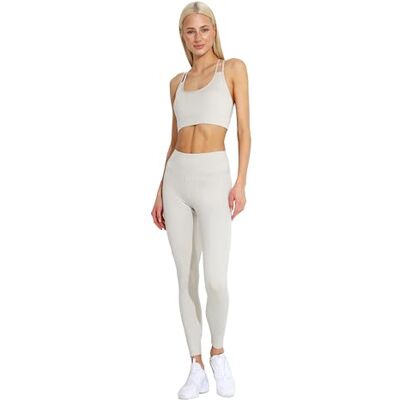 Carlheim Women's active wear leggings zipper pocket, Beige, X-Large Carlheim Women's active wear leggings zipper pocket, Beige, X-Large