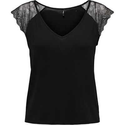 ONLY ONLPETRA S/S LACE Mix TOP CS JRS, svart, S ONLY ONLPETRA S/S LACE Mix TOP CS JRS, svart, S