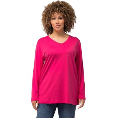 Ulla Popken dam basic V-skjorta, långärmad tröja, magentapink, 54/56 Ulla Popken dam basic V-skjorta, långärmad tröja, magentapink, 54/56