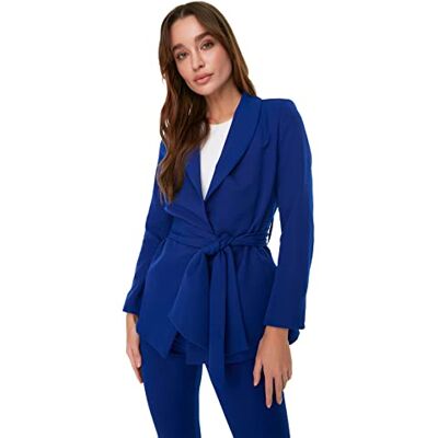 Trendyol dam normal basic reverskrage vävtyg kavaj, indigo, 36 Trendyol dam normal basic reverskrage vävtyg kavaj, indigo, 36