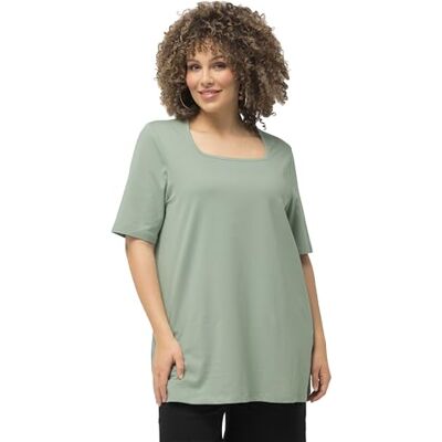 Ulla Popken dam, A-linje, Carree-hals, halvärm T-shirt, Ljus mossgrön, 58-60 Ulla Popken dam, A-linje, Carree-hals, halvärm T-shirt, Ljus mossgrön, 58-60