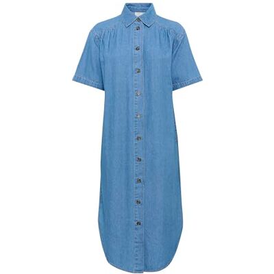 KAFFE dam Women's Shirt Dress Denim Short Sleeves A-line Fit Pockets Midi Length Klänning KAFFE dam Women's Shirt Dress Denim Short Sleeves A-line Fit Pockets Midi Length Klänning