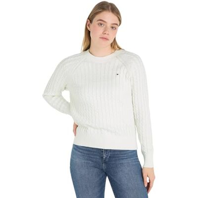 Tommy Hilfiger Dam Co kabel C-nk tröja pullovers, Ecru, L Tommy Hilfiger Dam Co kabel C-nk tröja pullovers, Ecru, L