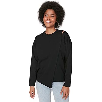 Trendyol Dam asymmetrisch basic rund hals stickad tröja, Svart, XS Trendyol Dam asymmetrisch basic rund hals stickad tröja, Svart, XS