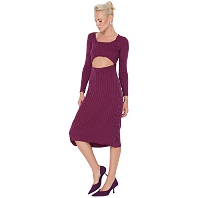 Trendyol Kvinnors fitted bodycon fyrkantig krage stickade kläder klänning dam, lila, S Trendyol Kvinnors fitted bodycon fyrkantig krage stickade kläder klänning dam, lila, S