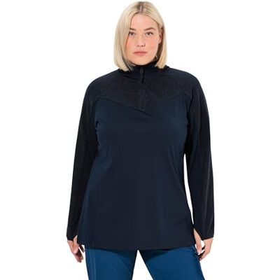 Ulla Popken dam stora storlekar överdimensionerade plus size tröja, stretch, teddyfleece, troyerkrage, långärmad, marinblå, 46-48 Ulla Popken dam stora storlekar överdimensionerade plus size tröja, stretch, teddyfleece, troyerkrage, långärmad, marinblå, 46-48