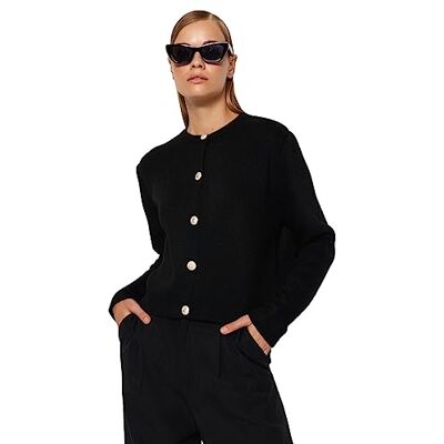 Trendyol Dam Regular Fit Basic Crew Neck Stickat Cardigan Skjorta, Svart, M Trendyol Dam Regular Fit Basic Crew Neck Stickat Cardigan Skjorta, Svart, M