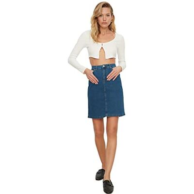 Trendyol Dam grundläggande minidenimkjol kjol, blå, 40 Trendyol Dam grundläggande minidenimkjol kjol, blå, 40
