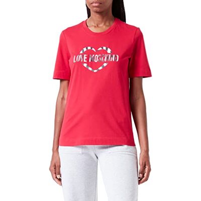 Love Moschino Dam regular fit korta ärmar med hjärta Olografiskt tryck T-shirt, röd, 40 Love Moschino Dam regular fit korta ärmar med hjärta Olografiskt tryck T-shirt, röd, 40