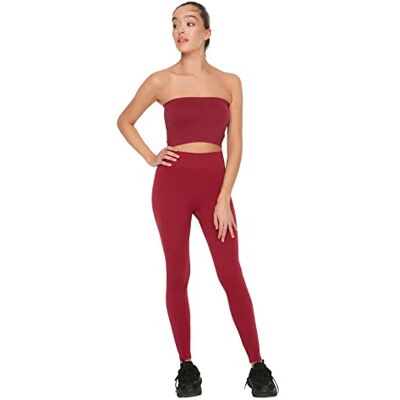 Trendyol Dam sport hög midja skinny fit full storlek sportleggings, Burgund, M/L Trendyol Dam sport hög midja skinny fit full storlek sportleggings, Burgund, M/L