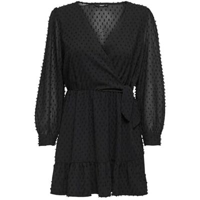 ONLY Onltiva L/S Dobby Fake Wrap Dress WVN miniklänning, svart, XS ONLY Onltiva L/S Dobby Fake Wrap Dress WVN miniklänning, svart, XS