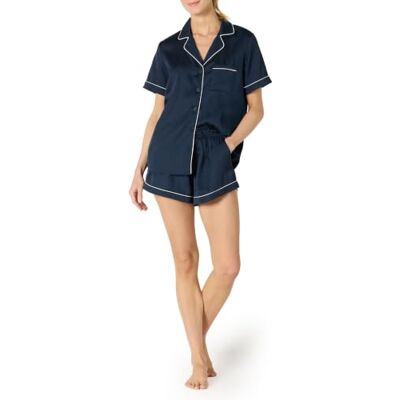 Amazon Essentials kortärmad damtopp med knappar och korta nattkläder set Amazon Essentials kortärmad damtopp med knappar och korta nattkläder set