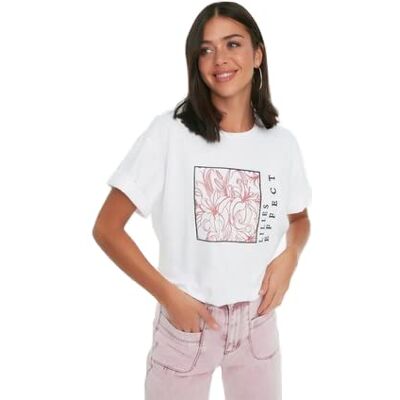 Trendyol Dam vanlig basic rundhalsad stickad T-shirt, Vitt, L Trendyol Dam vanlig basic rundhalsad stickad T-shirt, Vitt, L