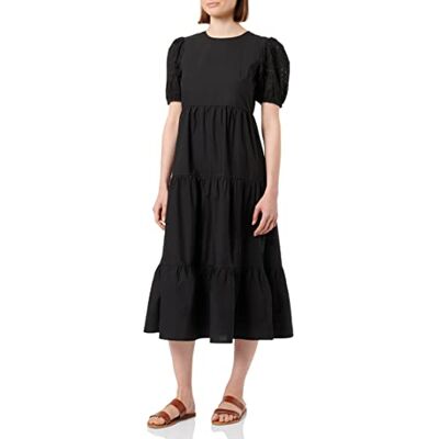Springfield Klänning Midi Popelin paneler, Svart, 34 Springfield Klänning Midi Popelin paneler, Svart, 34
