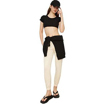 Trendyol Kvinnors svart front oval crop flyillat stickad blus blus, svart, medium Trendyol Kvinnors svart front oval crop flyillat stickad blus blus, svart, medium
