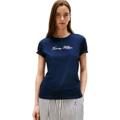 Tommy Hilfiger dam S/S T-shirt, Blå (mörk natt marinblå), XS Tommy Hilfiger dam S/S T-shirt, Blå (mörk natt marinblå), XS