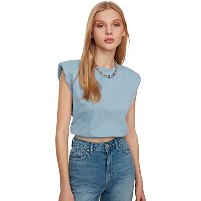 Trendyol Dam blå fodral crop stickad t-shirt, extra liten Trendyol Dam blå fodral crop stickad t-shirt, extra liten