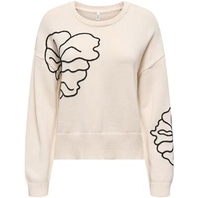 ONLY Onlpetra Ls blomma Emb O-hals Cc KNT, Björk, XL ONLY Onlpetra Ls blomma Emb O-hals Cc KNT, Björk, XL
