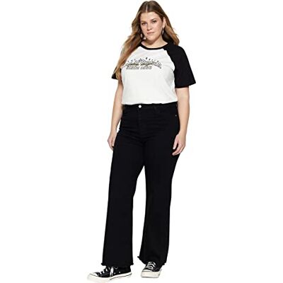 Trendyol kvinnors hög midja breda ben plus size jeansbyxor, Svart, 40/More Trendyol kvinnors hög midja breda ben plus size jeansbyxor, Svart, 40/More