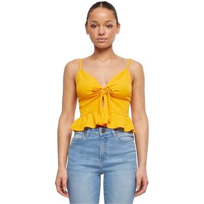 Urban Classics Damer Waffle Pique Ruffle Top Undertröja, magicmango, XXL Urban Classics Damer Waffle Pique Ruffle Top Undertröja, magicmango, XXL