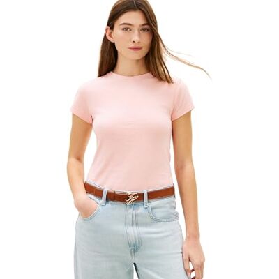 Tommy Hilfiger dam Co Slub Slim Ss Tee WW0WW48702, rosa, XXS Tommy Hilfiger dam Co Slub Slim Ss Tee WW0WW48702, rosa, XXS