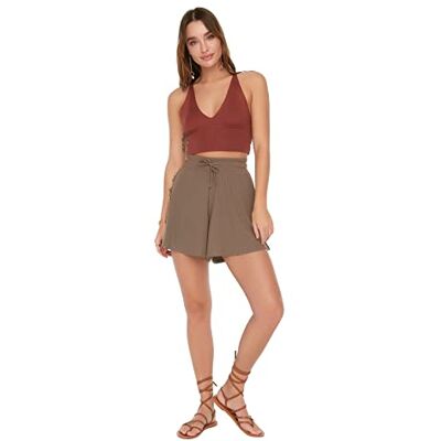 Trendyol Dam normal midja korta ben överdimensionerade shorts, Mink, XS Trendyol Dam normal midja korta ben överdimensionerade shorts, Mink, XS