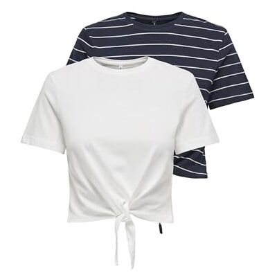 ONLY ONLMAY Life S/S kort knut toppbox 2-pack, Cloud Dancer/pack: natthimmel Ella Stripe, M ONLY ONLMAY Life S/S kort knut toppbox 2-pack, Cloud Dancer/pack: natthimmel Ella Stripe, M
